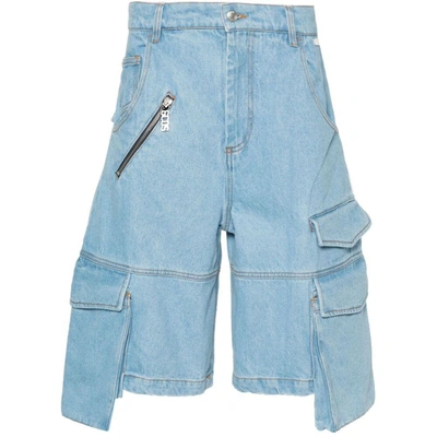 Gcds Logo-plaque Denim Shorts In Blue