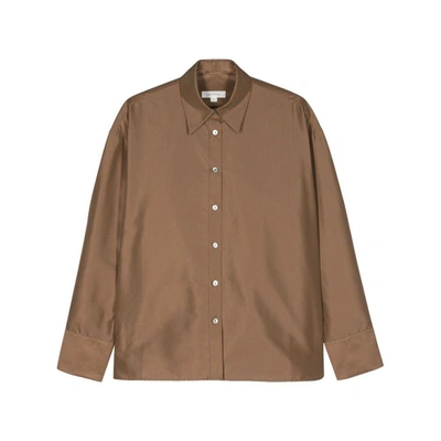 Gia Studios Button-front Taffeta Shirt In Brown