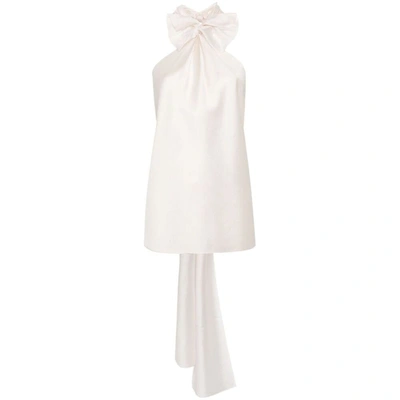 Gia Studios Bow Crepe Halterneck Top In Neutrals