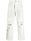 Golden Goose Distressed-effect Text-print Straight-leg Jeans In Blue