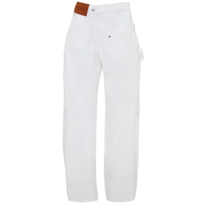 Jw Anderson Twisted Workwear Crystal-embellished Jeans In White