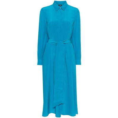 Kiton Pleat-detail Silk Midi Dress In Blue