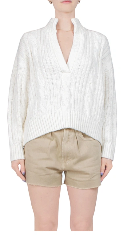 Denimist Split Neck Cable Sweater White