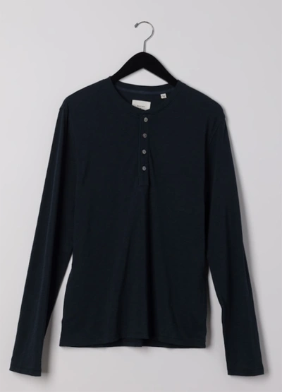 Billy Reid Long Sleeve Organic Cotton Henley - Dark Blue