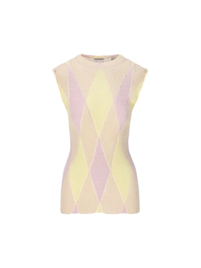 Burberry Crew-neck Argyle Intarsia-knit Top In Beige