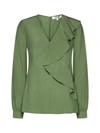Diane Von Furstenberg Aggie Ruffled Crepe De Chine Top In Military Green