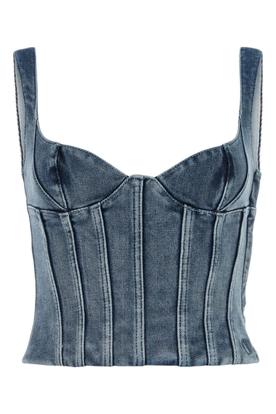 Off-white Bustier Denim Cropped Top In Light Blue