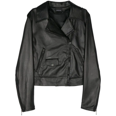 Simonetta Ravizza Leather Biker Jacket In Black
