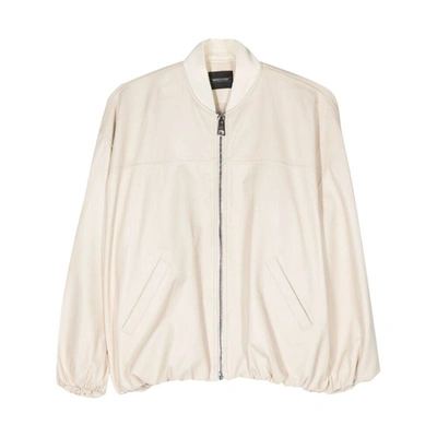 Simonetta Ravizza Leather Bomber Jacket In Neutrals