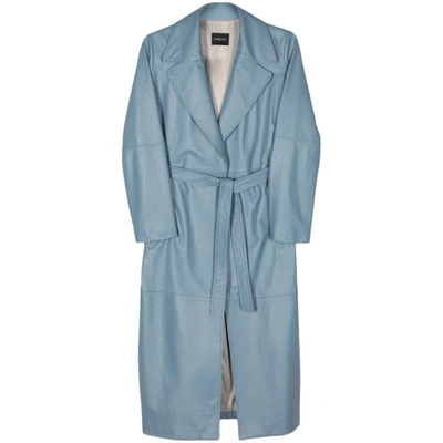 Simonetta Ravizza Belted Leather Coat In Blue