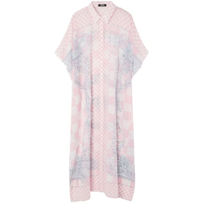 Versace Print Swim Robe Kaftan In Pink,white,silver