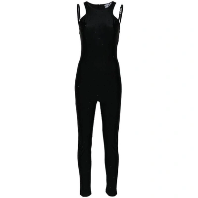 Versace Jeans Couture Crystal-embellished Halterneck Jumpsuit In Black