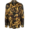 Versace Jeans Couture Abstract-print Long-sleeve Shirt In Black/gold