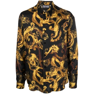 Versace Jeans Couture Abstract-print Long-sleeve Shirt In Black