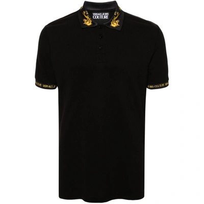 Versace Jeans Couture Baroque-print Cotton Polo Shirt In Black