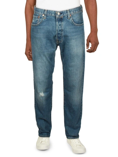 Levi Strauss & Co Mens Distressed Pockets Straight Leg Jeans In Blue