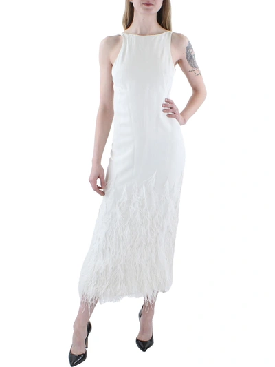 Cult Gaia Aja Womens Feather Trim Halter Cocktail And Party Dress In White