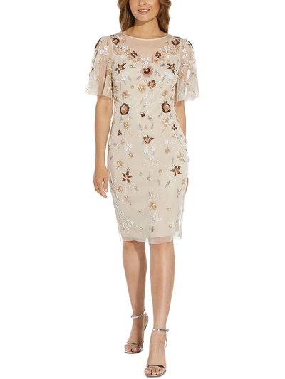 Adrianna Papell Womens Embellished Floral Print Sheath Dress In White