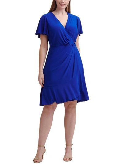 Jessica Howard Plus Womens Faux Wrap A-line Wrap Dress In Blue