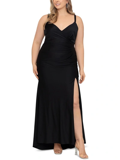 Xscape Plus Womens V-neck Sleeveless Evening Dress In Black