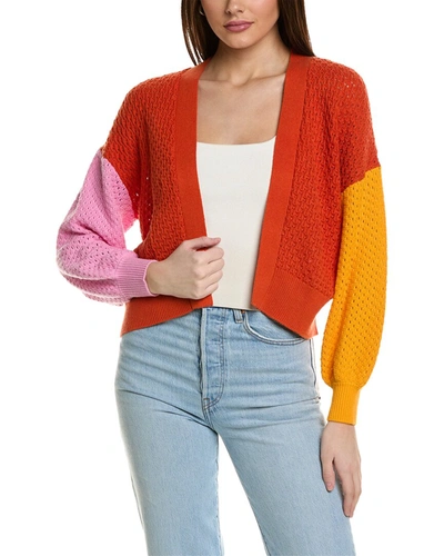 Wispr Pointelle Colorblocked Cardigan In Pink