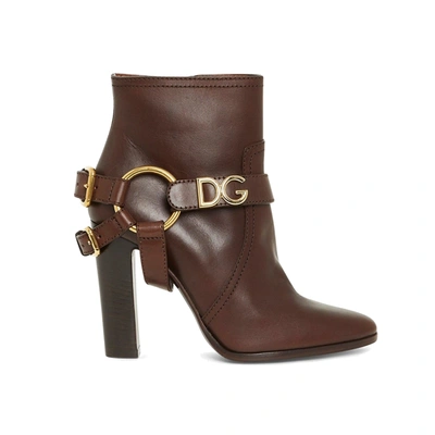 Dolce & Gabbana Caroline Leather Ankle Boots In Brown