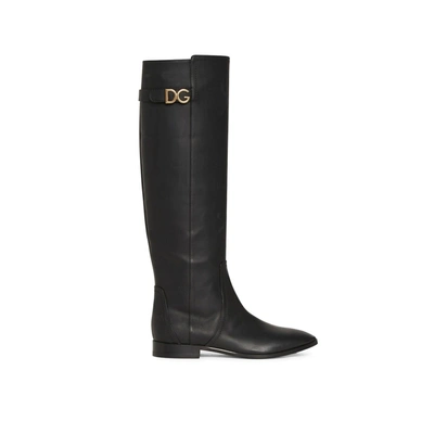 Dolce & Gabbana Leather Boots In Black