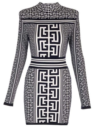 Balmain Structured Knit Dress With Marked Waist In Blue