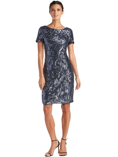 R & M Richards Petites Womens Sequins V Back Cocktail And Party Dress In Multi