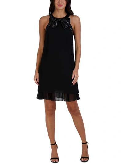 Signature By Robbie Bee Petites Womens Sequined Mini Cocktail And Party Dress In Black