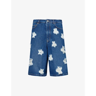 Off-white Stars Den Ripped Denim Shorts In Blue