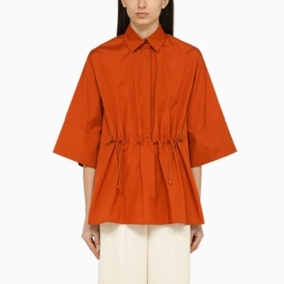 MAX MARA EARTH-COLORED COTTON DRAWSTRING SHIRT