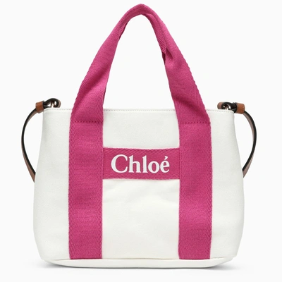 CHLOÉ WHITE/PINK SHOULDER BAG WITH LOGO