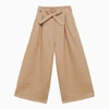 Chloé Ivory Linen Trousers With Bow In Beige