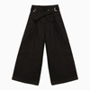 CHLOÉ NAVY BLUE LINEN TROUSERS WITH BOW