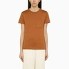 MAX MARA LEATHER-COLORED COTTON T-SHIRT WITH LOGO