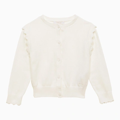 CHLOÉ WHITE COTTON CARDIGAN WITH WAVY EDGES