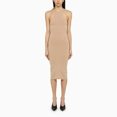 ANDREÄDAMO SCULPTING BEIGE SLEEVELESS MIDI DRESS