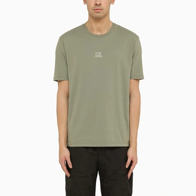 C.P. COMPANY COTTON AGAVE GREEN T-SHIRT WITH LOGO