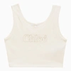 CHLOÉ WHITE COTTON CROPPED TOP WITH LOGO