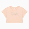 CHLOÉ PALE PINK COTTON CROPPED T-SHIRT WITH LOGO