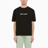 Palm Angels Blue Cotton T-shirt With Palm Print And Logo In Black