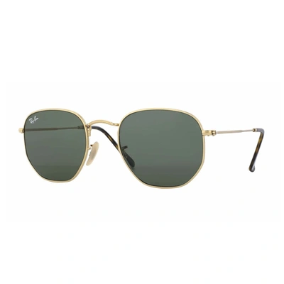 Ray Ban Hexagonal Flat Lenses Sunglasses Gold Frame Green Lenses 48-21