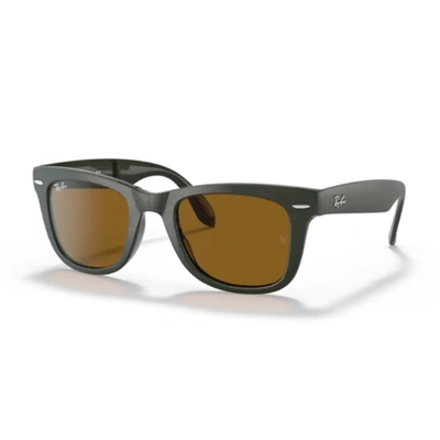 Ray Ban Ray-ban  Folding Wayfarer Rb4105 Sunglasses In Polished Military Green,brown