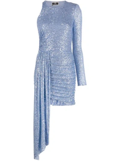 Elisabetta Franchi Asymmetric Sequinned Dress In Blue
