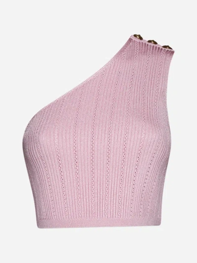 Balmain 3 Button Asymmetric Knit Top In Pink