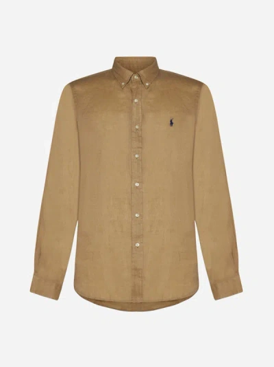 Polo Ralph Lauren Logo-embroidery Linen Shirt In Brown
