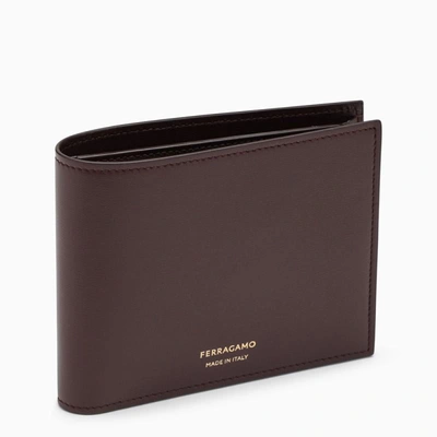 Ferragamo Bordeaux Leather Wallet With Logo In Blue