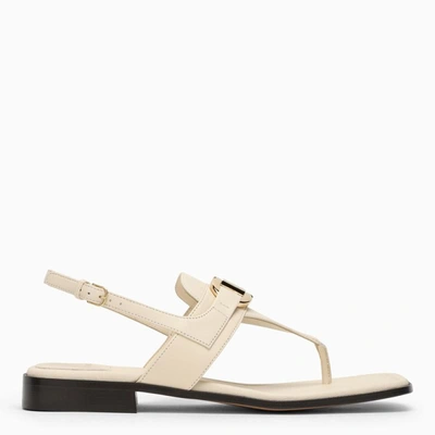 FERRAGAMO FERRAGAMO IVORY GANCINI ORNAMENT THONG SANDAL