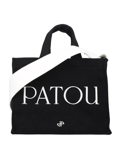 Patou Small Canvas Tote Bag In Black